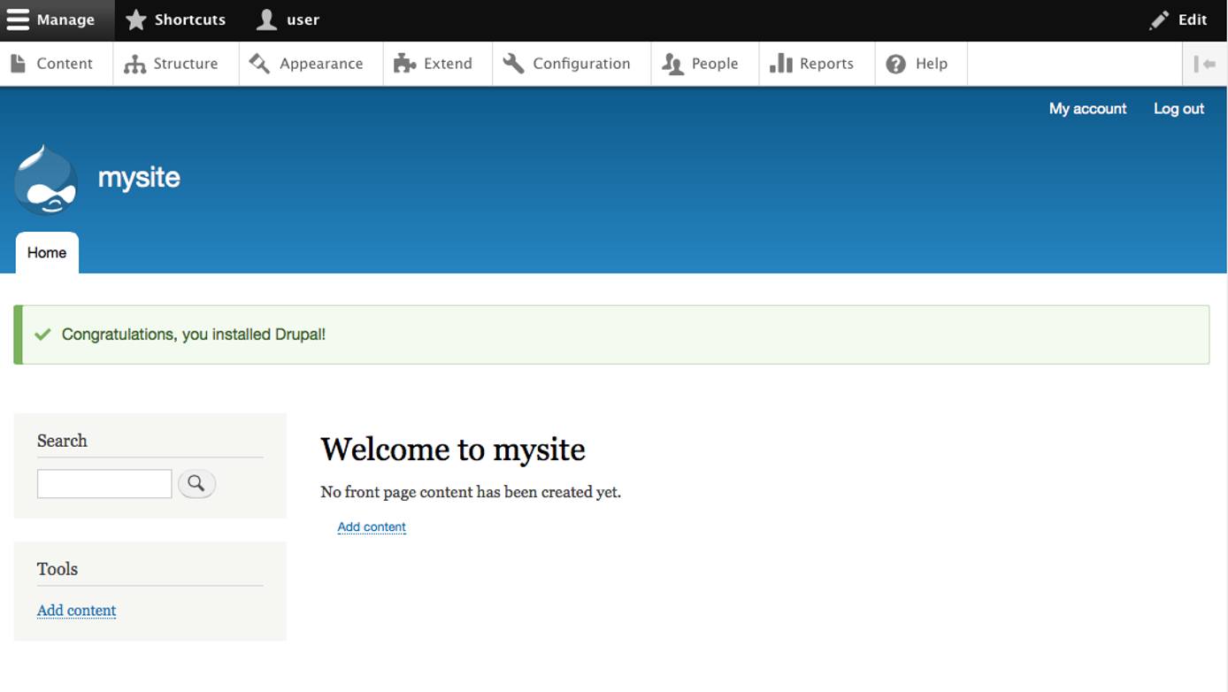 Drupal 8 installed welcome. Drupal 8 installed welcome.