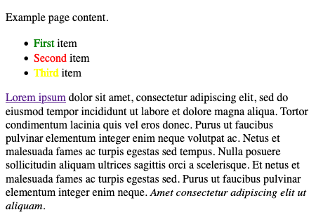 Elements added to the example page Elements added to the example page