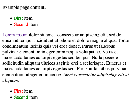 Elements added to the example page via the innerHTML property Elements added to the example page via the innerHTML property