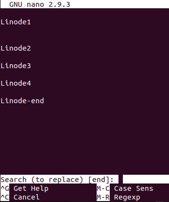 search for the text “end”
