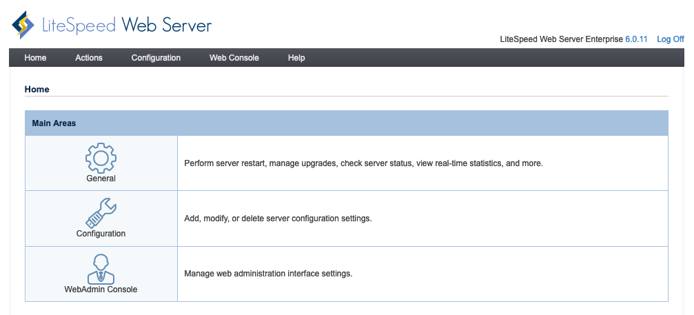 Screenshot of LiteSpeed WebAdmin Console